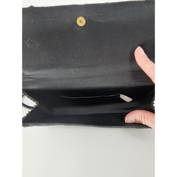 Geometric Sequin Crossbody Shoulder Bag Black with Multicolor Flap - Picture 10 of 13